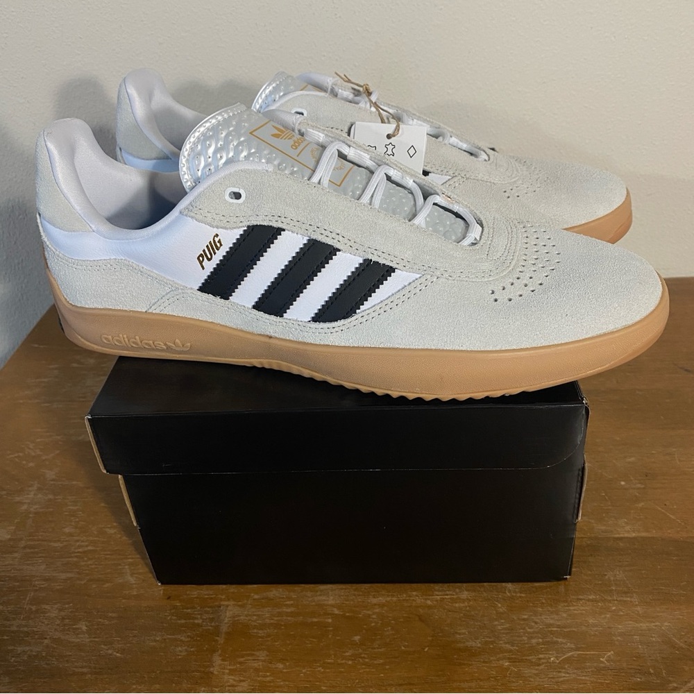 Adidas Puig Tan Suede White Black Gum Sole Skateboarding Shoe - Size 11